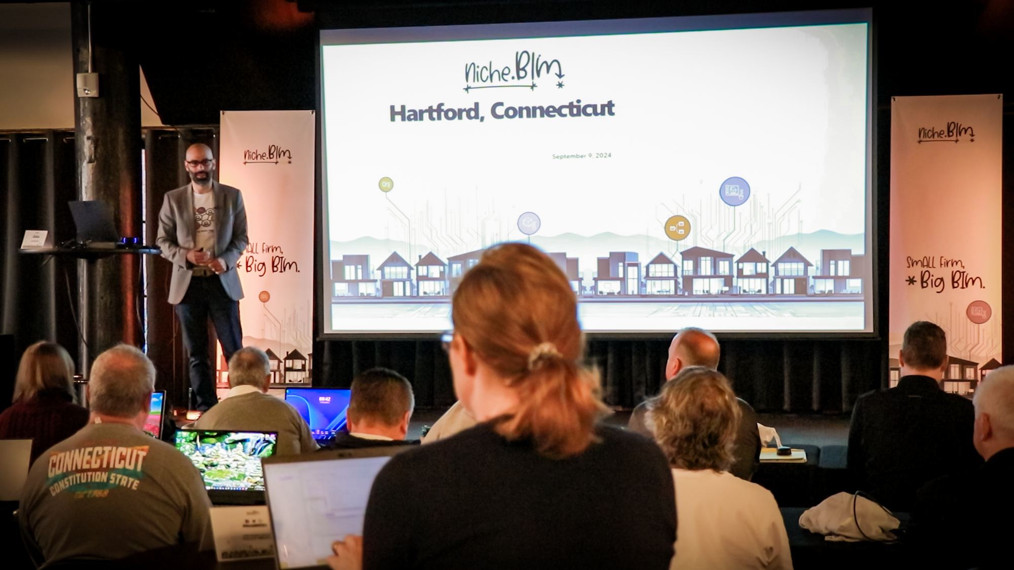 Jeff presenting to a room of architects and designers at NicheBIM in Hartford, Connecticut